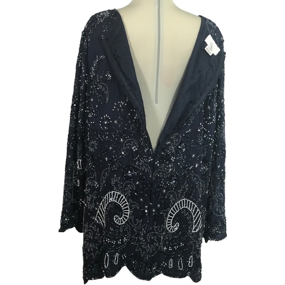 CANDLELIGHT & Champagne Beaded  Dark Blue Elegant Designed  100% Silk - Picture 15 of 17